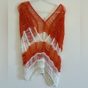 Orange and White Women's Knit Top